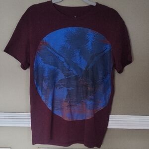 American Eagle Outfitters Burgundy and Blue Graphic Tee Size Medium